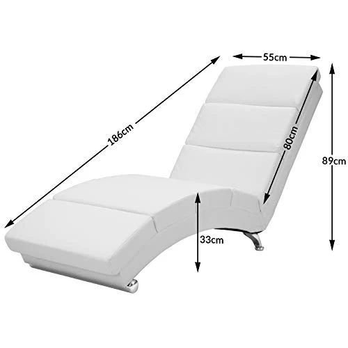 Casaria Méridienne « London » Chaise de Relaxation Chaise Longue d’intérieur Ergonomique Fauteuil rembourré Pieds chromés Blanc