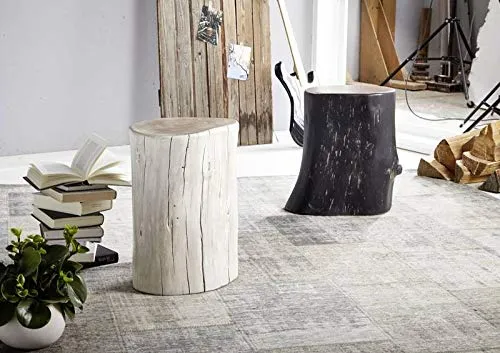 MASSIVMOEBEL24.DE Tabouret Naturel Ø35cm - Tronc d'acacia laqué (Blanc) - UNIKA