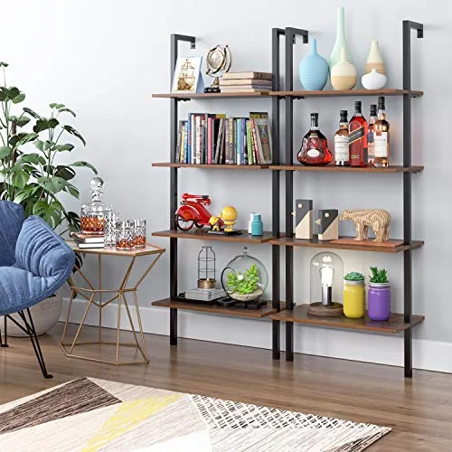 Homfa Etagère de Rangement Murale Vintage Bibliothèque Etagère Multifonctionnelle Métal en Bois (60×18.5×154.5cm)