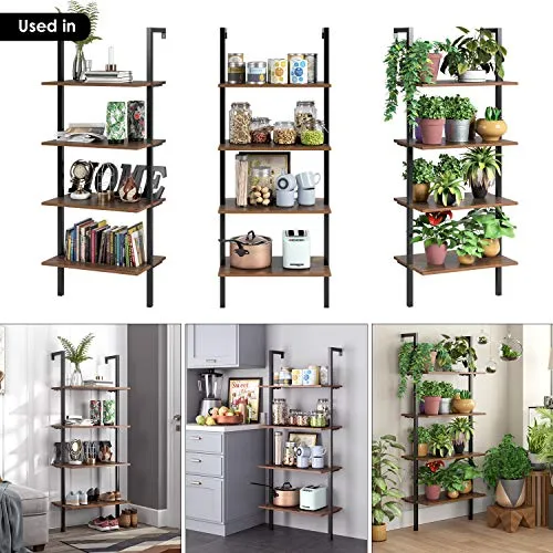Homfa Etagère de Rangement Murale Vintage Bibliothèque Etagère Multifonctionnelle Métal en Bois (60×18.5×154.5cm)