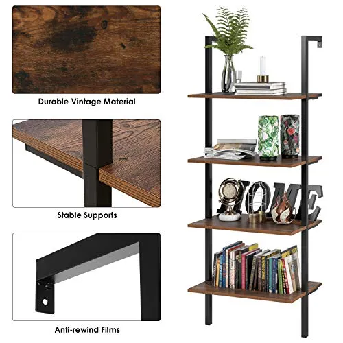 Homfa Etagère de Rangement Murale Vintage Bibliothèque Etagère Multifonctionnelle Métal en Bois (60×18.5×154.5cm)
