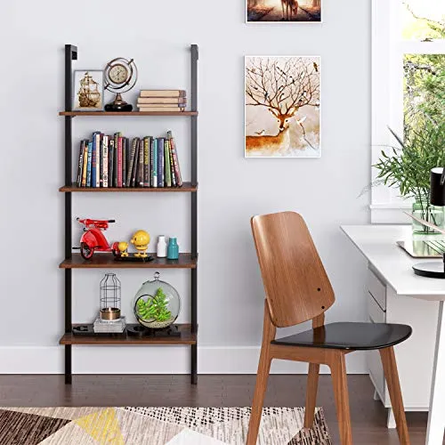 Homfa Etagère de Rangement Murale Vintage Bibliothèque Etagère Multifonctionnelle Métal en Bois (60×18.5×154.5cm)