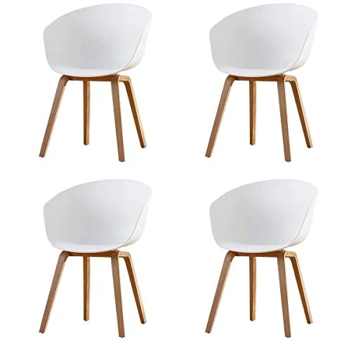 GroBKau Lot de 4 Chaises de Salle à Manger Scandinaves avec Pieds en Métal, Blanc
