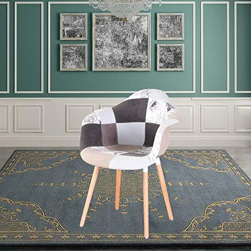 N/A lot de Deux fauteuils patchwork en tissu de lin pour loisirs salon coin fauteuils de réception avec dossier et pieds en bois naturel , Lin Polypropylène, gris, 82*42*48