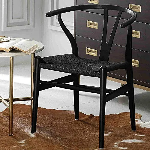 DLL Chaise Wishbone Chaise Y Chaise À Manger En Bois Massif Fauteuils En Rotin Style Naturel Bas Du Dos/Noir / 55×75×45cm