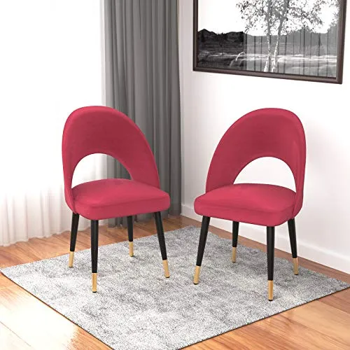mecor Lot de 2 Chaises de Salle à Manger Confortable, Chaise Tissu Rembourrée en Velour, Chaise Fauteuil Salon avec Pied en Métal, Chaise Moderne pour Cuisine, Table, Salon, Chambre (Rouge)