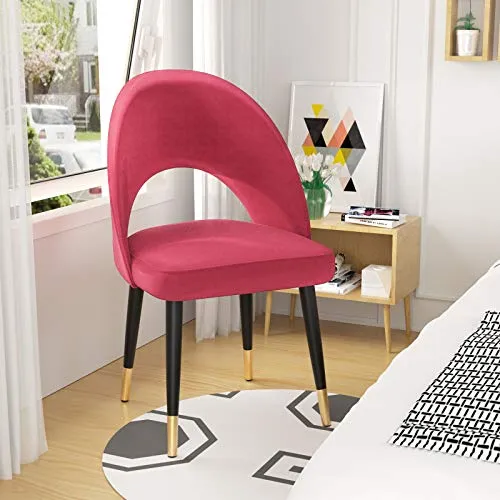 mecor Lot de 2 Chaises de Salle à Manger Confortable, Chaise Tissu Rembourrée en Velour, Chaise Fauteuil Salon avec Pied en Métal, Chaise Moderne pour Cuisine, Table, Salon, Chambre (Rouge)