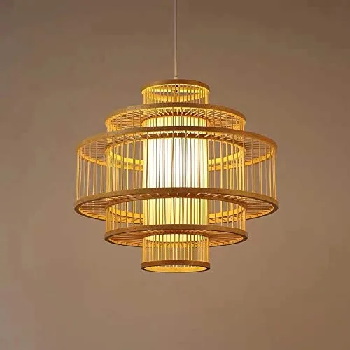 Fine Asianliving Abat-jour Plafonnier Bambou Fait Main - Lena D50cm Bambou Plafonnier Luminaire Lampe Suspendue Suspension Lampe Orientale Chinois Japonais Abat-Jour Fait