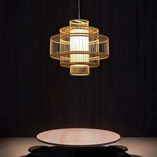 Fine Asianliving Abat-jour Plafonnier Bambou Fait Main - Lena D50cm Bambou Plafonnier Luminaire Lampe Suspendue Suspension Lampe Orientale Chinois Japonais Abat-Jour Fait