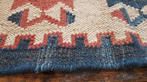 Tapis Kilim Kilim noué à la main rouille, bleu et ivoire 100% laine 120x180cm