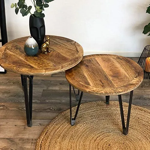 Luca Lot de 2 tables basses rondes en bois de manguier