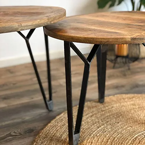 Luca Lot de 2 tables basses rondes en bois de manguier