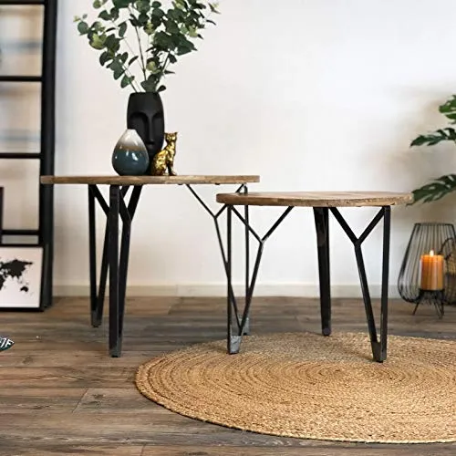 Luca Lot de 2 tables basses rondes en bois de manguier