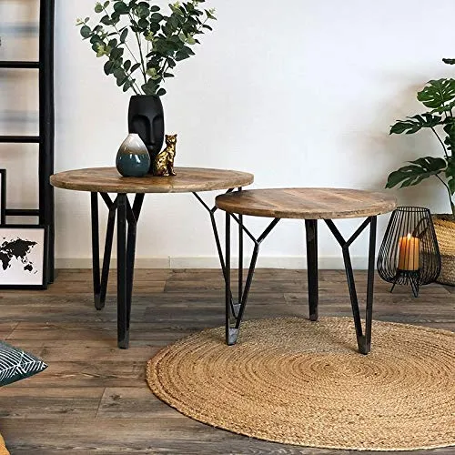 Luca Lot de 2 tables basses rondes en bois de manguier