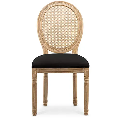 INTENSEDECO Lot de 4 chaises médaillon Louis XVI Cannage Rotin Tissu Noir