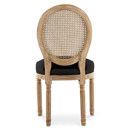 INTENSEDECO Lot de 4 chaises médaillon Louis XVI Cannage Rotin Tissu Noir