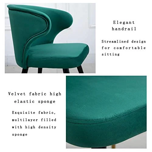Chaise Design Scandinave,Métal Accueil Dossier Restaurant Simple Négocier Fauteuil En Tissu Velours Rétro (Color : Green)