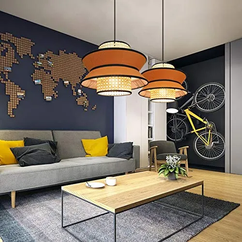 DSFHKUYB Pendant Light Creative Rotin Lustres Tissé Peut Être Installé dans La Chambre Salon Salle À Manger,Orange
