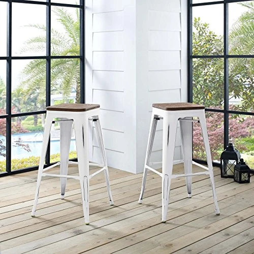Modway Promenade Barre de bistrot Moderne en Aluminium avec siège en Bambou Blanc