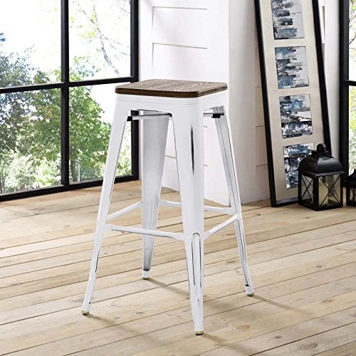 Modway Promenade Barre de bistrot Moderne en Aluminium avec siège en Bambou Blanc
