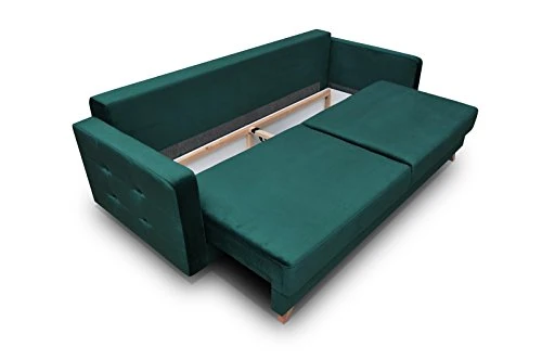 MEUBLO Canapé Convertible en Velours 3 Places Droit Pique en Tissu Scandinave Carla (Orange)