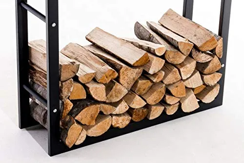 CLP Étagère Porte Bois De Cheminée KERI V3 I Porte-Bûches Moderne en Métal Noir Mat 25 x 60 x 100 cm