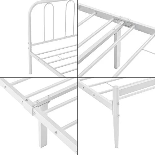 Cadre de Lit en Métal Solide Sommier à Lattes Robuste Lit Double Acier Laqué 160 x 200 cm Blanc Mat