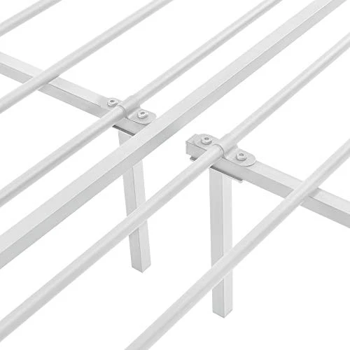 Cadre de Lit en Métal Solide Sommier à Lattes Robuste Lit Double Acier Laqué 160 x 200 cm Blanc Mat