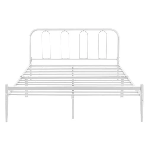 Cadre de Lit en Métal Solide Sommier à Lattes Robuste Lit Double Acier Laqué 160 x 200 cm Blanc Mat