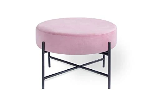 LIFA LIVING Pouf Rose Velours et Metal, Tabouret Rond Design, Repose Pied Moderne, Table Basse pour Chambre Salon, 55 x 55 x 35 cm