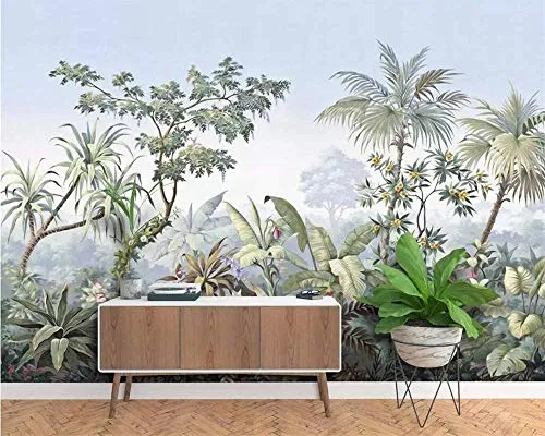 A-Gavvzq Papier Peint Panoramique jungle Soie, 350 x 250 cm Tropical Rainforest Coconut Tree Poster Geant Mural Personnalisé 3D pour Salon Chambre Décoration Murale