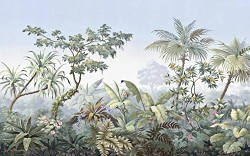 A-Gavvzq Papier Peint Panoramique jungle Soie, 350 x 250 cm Tropical Rainforest Coconut Tree Poster Geant Mural Personnalisé 3D pour Salon Chambre Décoration Murale