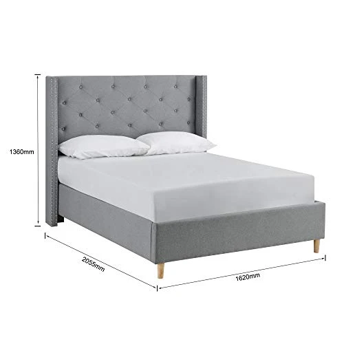DecoInParis Lit Double en Tissu capitonné Margot (Gris, 160_x_200_cm)