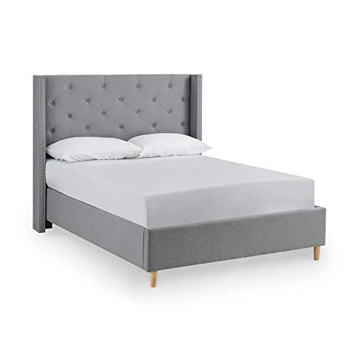 DecoInParis Lit Double en Tissu capitonné Margot (Gris, 160_x_200_cm)
