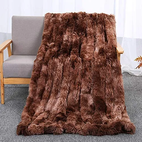 KHDJ Couverture Fausse Fourrure Douce Chaude pour Hiver Plaid Polaire Réversible Couvre-Lit à Poils Longs en Polyester pour Lit Canapé Sofa Entretien Facile,Marron,130 * 160cm
