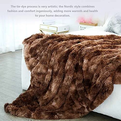 KHDJ Couverture Fausse Fourrure Douce Chaude pour Hiver Plaid Polaire Réversible Couvre-Lit à Poils Longs en Polyester pour Lit Canapé Sofa Entretien Facile,Marron,130 * 160cm
