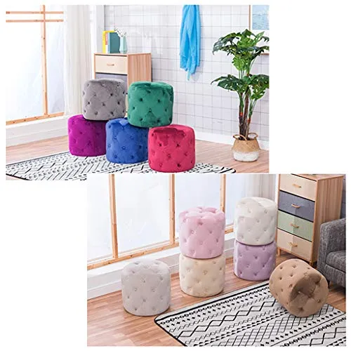 LHQ-puffs Tabouret avec Repose-Pieds rembourré et capitonné, Pouf Rond Confort en Velours, décoration de Meubles