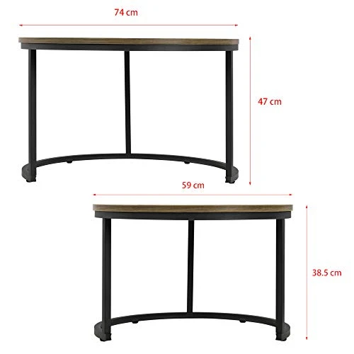 [en.casa] Set de 2 Tables Basses Rondes Gigognes Table de Salon Panneaux de Particules Métal Couleur Bois Noir Tailles