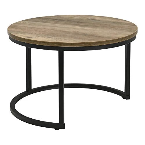 [en.casa] Set de 2 Tables Basses Rondes Gigognes Table de Salon Panneaux de Particules Métal Couleur Bois Noir Tailles