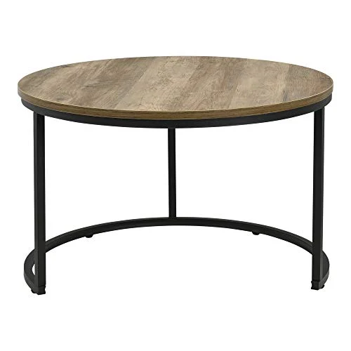 [en.casa] Set de 2 Tables Basses Rondes Gigognes Table de Salon Panneaux de Particules Métal Couleur Bois Noir Tailles