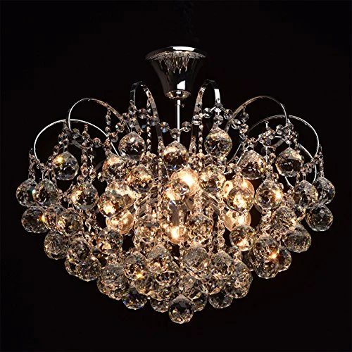 MW-Light 232017506 Lustre Magnifique Design Baroque en Métal couleur Chrome Brillant décoré de Pampilles Boules en Cristal pour Salon Salle de Séjour Chambre 6x60W E14