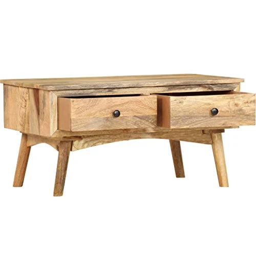 vidaXL Bois de Manguier Massif Table Basse Table d'Appoint avec 2 Tiroirs Table de Salon Table de Canapé Salle de Séjour Maison Intérieur 82x52x42 cm