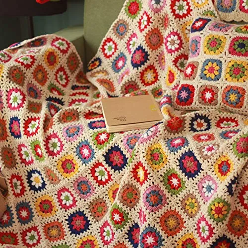 MIGUOR Couverture en crochet faite à la main style campagnard avec tapisserie pour climatisation 149,9 x 99,8 cm