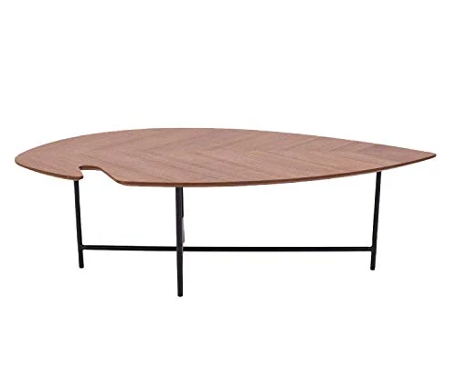 Marque Amazon - Rivet - Table d'appoint en forme de feuille, en noyer et à base en métal noir, 120 x 60 x 36 cm