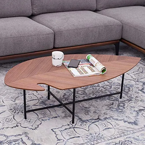 Marque Amazon - Rivet - Table d'appoint en forme de feuille, en noyer et à base en métal noir, 120 x 60 x 36 cm