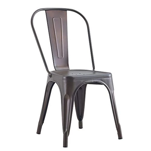Chaise de salle à manger en métal Chaise de jardin 4 pièces Chaise de salle à manger en acier moderne industrielle Chaise de cuisine Tolix Chaise empilable en métal Chaise d'extérieur intérieure Noir