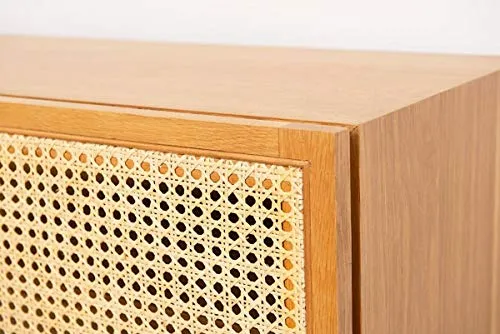 DECOCLICO Buffet en plaqué chêne et cannage en rotin