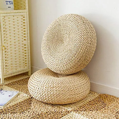 Coussin japonais en tatami, épaissi à la main Coussin en paille de tatami de baie vitrée Coussin en paille N, coussin plat respirant, tapis de sol pour la méditation de yoga