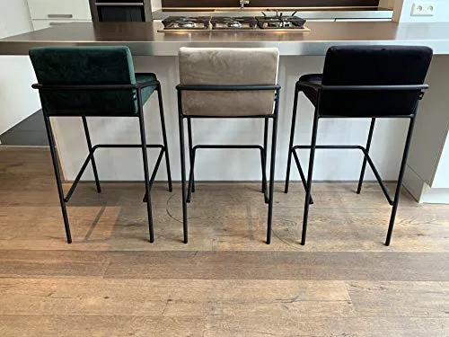 Damiware Lev Tabouret de Bar de qualité supérieure avec Housse en Velours ((Velours Vert Foncé, 75 cm)