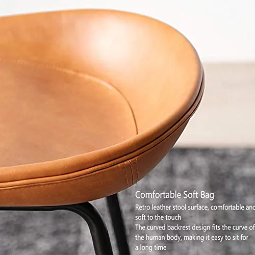 FIONAT Tabouret de Bar avec Repose-Pieds Et Dossier Chaises de Bar en Cuir PU Noir Jambes en Métal Vintage Rétro Petit Déjeuner Tabourets de Bar pour Comptoir Sièges de Cuisine Hauteur 65 Cm